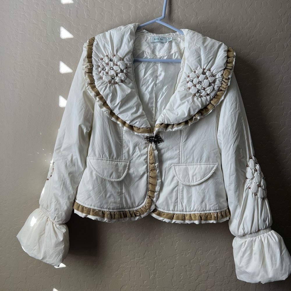 Anna Sui Rhinestone Studded and Velvet Accent Short Jacket, Size USA 6